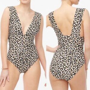 J. Crew Factory Plunge V Neck Cheetah Animal Print One Piece Swimsuit Size XL